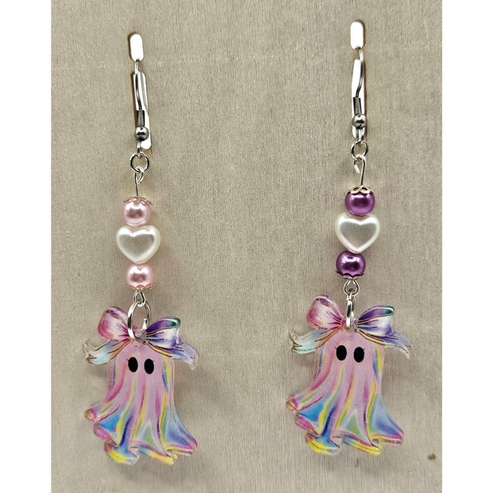 Pink Ghost Earrings Handmade Mismatched Pastel Goth